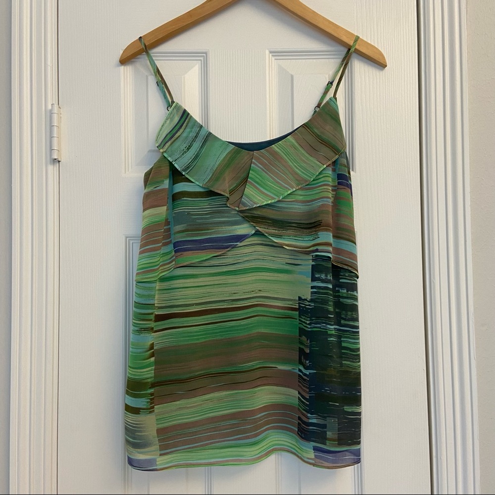 CAbi Green Flutter v-neck cami. Size medium.